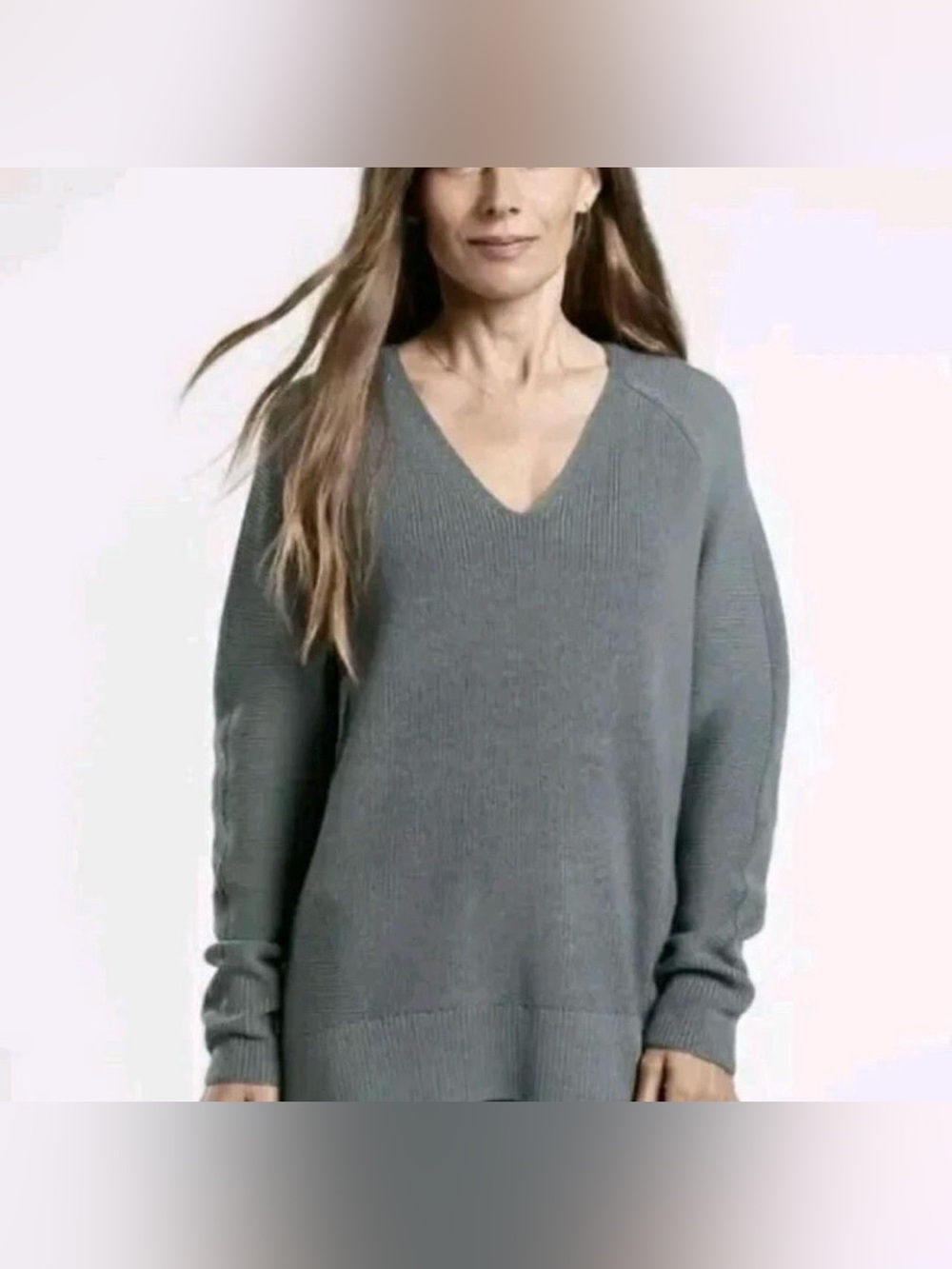 Athleta Women's Hanover Knit Sweater Merino Wool Blend, V-Neck, Grey, X-Large
